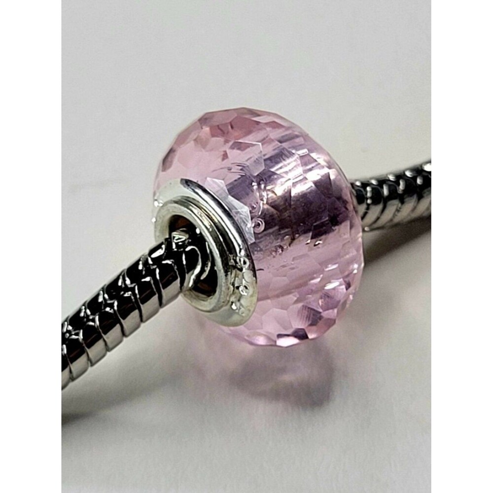 NWT 925 Sterling For Pandora Bracelet Glass Faceted European Bead Pale Pink